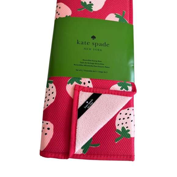 KATE SPADE Set of 2 Reversible Strawberry Fruit Drying Mats NEW NWT - Picture 3 of 6